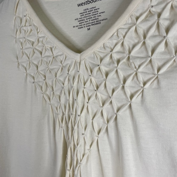 WESTBOUND 3/4 Sleeve Top Cream with Rouging and Beading Sz M - Picture 3 of 4
